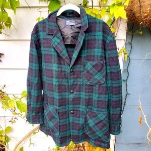 Vintage 1950s Men Pendleton Black Watch Plaid Wool Sport Coat Preppy MCM Classic